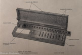 Musée des Douanes, place de la Bourse.<br>  L'organe principal du mécanisme, l'entraîneur à cylindres (cylindres de Leibniz mis au point en 1673 par l'inventeur du même nom) se situe sous la platine fixe. Un système annexe de pignons, d'axes coulissants, de roues d'angle et de disques totalisateurs actionnés par les curseurs d'inscription, la manivelle de la platine, et les boutons moletés du chariot mobile, vient compléter le mécanisme. Ce dispositif permet de libérer l'esprit, par une automatisation du report des retenues, d'une opération de calcul fastidieuse et répétitive.
Comment fonctionne cette étonnante machine ?
La première opération consiste à remettre à zéro l'affichage des compteurs à l'aide du bouton effaceur. L'opération est choisie à l'aide d'un levier.
Prenons un exemple : pour une addition, le premier nombre inscrit sur le premier curseur en partant de la droite s'affiche sur la lucarne du totalisateur après un tour de manivelle. Le deuxième nombre remplacera le premier sur le curseur d'inscription et sera répercuté au totalisateur par un nouveau tour de manivelle.
Soustraction, multiplication et division procèdent du même principe.
A noter que l'arithmomètre permet aussi d’extraire les racines carrées et cubiques et de calculer les intérêts et escomptes.