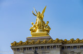 <center><center>Opéra Garnier. </center></center>La Poésie par Charles Gumery (1827–1871), groupe en bronze doré.