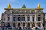 <center><center>Opéra Garnier. </center></center>L'Opéra, ou Académie nationale de musique et de danse, est un somptueux édifice, dû à l'architecte Charles Garnier (projet adopté en 1861, première pierre posée en 1862, inauguration en 1875; restauré et modernisé en 1936-1937). On accède au vestibule par sept arcades décorées de statues symboliques (« la peinture et la sculpture » par Théodore Gruyère, et « l’architecture et l’industrie » par Jean Petit) surplombées de médaillons sculptés par Charles Gumery. Sur le toit, l'Harmonie et la Poésie, groupes galvanoplastiques par Gumery.