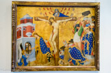 <center>Le Retable de saint Denis. 1415-1416.</center>Henri BELLECHOSE. Connu à Dijon de 1415 à 1444. Peint pour l'église de la chartreuse de Champmol, près de Dijon, qui était placée sous l'invocation de la Trinité. On sait par un paiement de 1416 que le retable fut terminé par Henri Bellechose, devenu en 1415 le peintre en titre de Jean sans Peur, duc de Bourgogne. De part et d'autre du Christ en Croix assisté de Dieu le Père et du Saint-Esprit, saint Denis reçoit dans sa prison la dernière communion de la main du Christ et subit le martyre avec ses deux compagnons, Rustique et Éleuthère.
