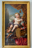 <center>Le domaine de Marly</center>Amour au casque et à l'épée. Florentin Damoiselet (né en 1644) et Claude Huilliot (1632 – 1702). En 1682 – 1683, Florentin Damoiselet et  Claude Huilliot livrent 58 dessus de portes pour les appartements hauts du pavillon royal, où séjournent les membres de la famille royale. Ces tableaux qui représentent des putti entourés de fleurs, restent en place durant tout l'ancien régime. Les enfants sont peints dans des positions et des attributs toujours variés, d'instruments de musique, de ciels, vases et tapis.