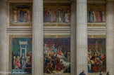 <center><center>Le Panthéon.</center></center>Alexandre CABANEL
1823-1889
Peintures sur toiles marouflée.
Commande publique 1874
LA VIE DE SAINT LOUIS
Saint Louis enseigné par sa mère - Saint Louis rendant la  justice - Saint Louis prisonnier en Palestine - Au-dessus, la peinture en frise représente le roi nu-pieds, portant la couronne d'épines, précédé des Principaux personnages de son temps.
Louis IX - Saint LOUIS (1214-1270) - Roi de France (1226-1270).