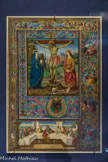 <center></center><center>Musée Marmottan Monet.</center> Page constituée de différents fragments : la Crucifixion, la Cène et bordure avec médaillons figurant les quatre évangélistes (de haut en bas : st Jean, st Matthieu, st Luc et st Marc).
Maître français (?), Francesco Marmitta et Giuliano Amadei Rome - 1484 -1492.